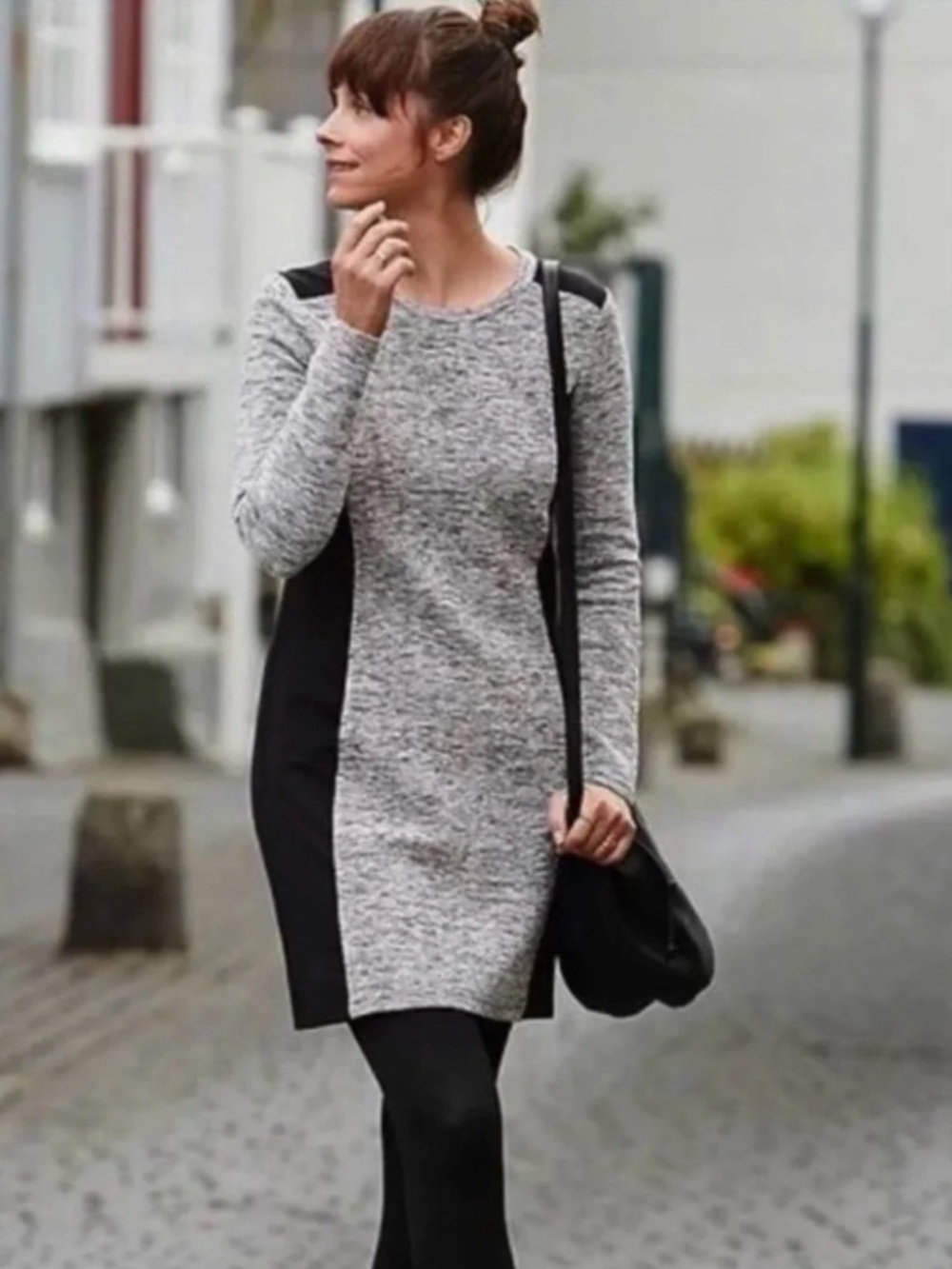 Athleta Cooldown Black & Gray Colorblock Long Sleeves Sweatshirt Dress Pocket XS